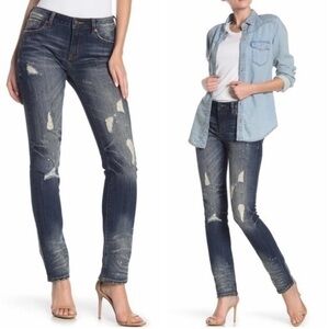 Remix By Rock Revival Mid-Rise Straight Leg Distressed Destructed Jeans Blue 28